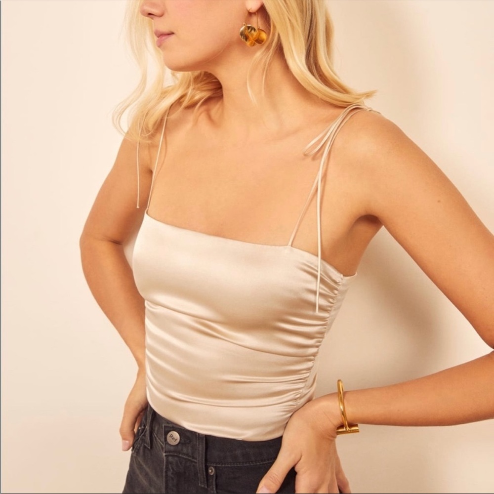 Reformation Lucrezia Tie Strap Silk Top Size 4 in Ivory